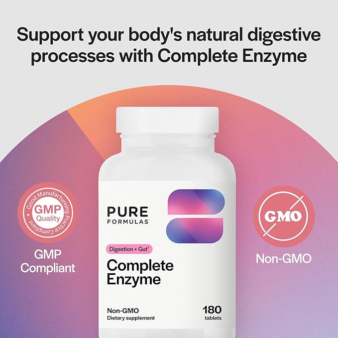 PureFormulas Complete Enzyme | Pancreatic Enzymes 1000mg (Full Strength) | Pancreatin Digestion Supplement with Protease Amylase &amp Lipase | Digestive Support | Dairy and Soy Free 180 Tablets