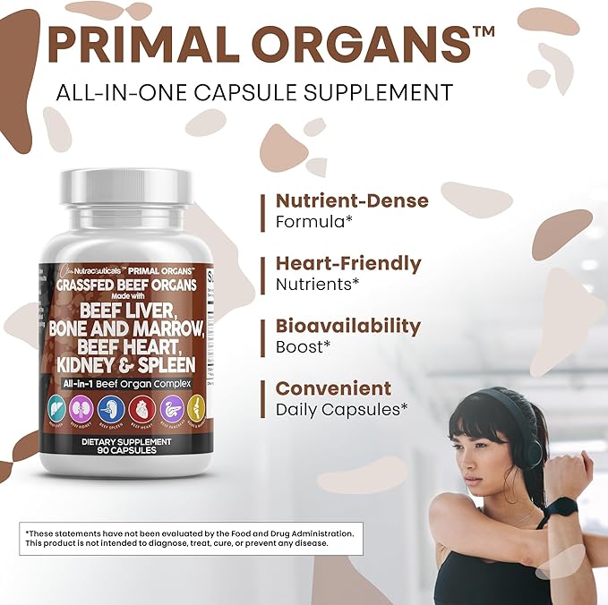 Clean Nutraceuticals Grass Fed Beef Liver Capsules - Premium Quality Supplement Packed with Desiccated Beef Heart Spleen Pancreas Plus Bone &amp Marrow Dao Enzyme Pills