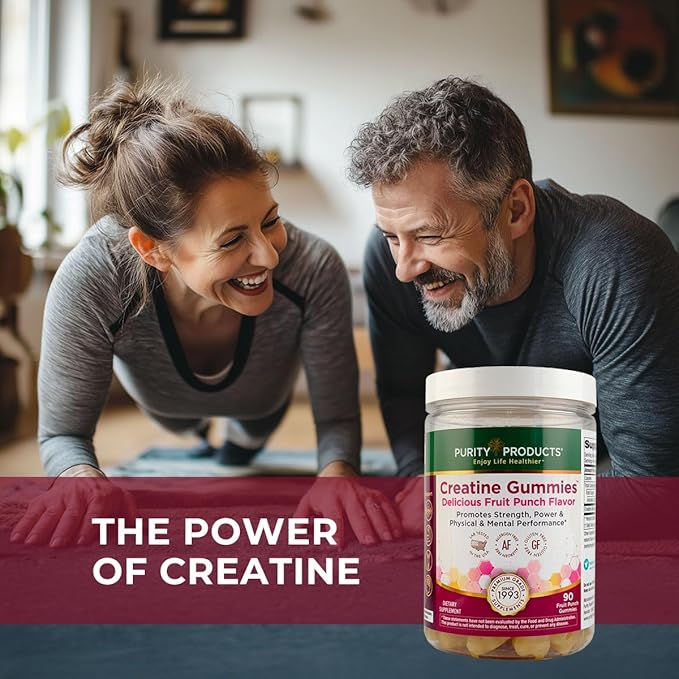 Purity Products Creatine Gummies – 3g Pure Creatine Monohydrate per Serving – Supports Muscle Fiber Growth Strength &amp Recovery – Gluten-Free Fruit Punch Flavor – 90 Gummies