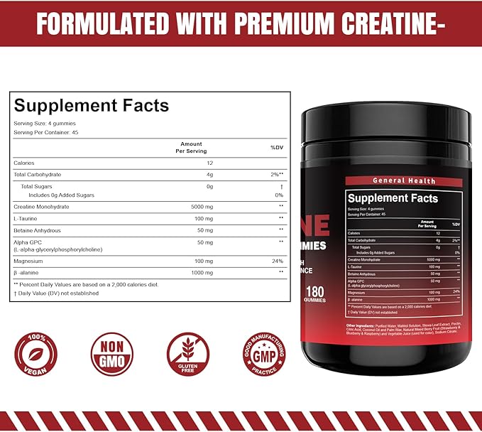 Loveable Bites Creatine Monohydrate Gummies – 5000mg Creatine Gummies for Men &amp Women | Supports Muscle Strength Endurance Energy &amp Recovery | Sugar-Free Vegan Mixed Berry Flavor 180 Coun