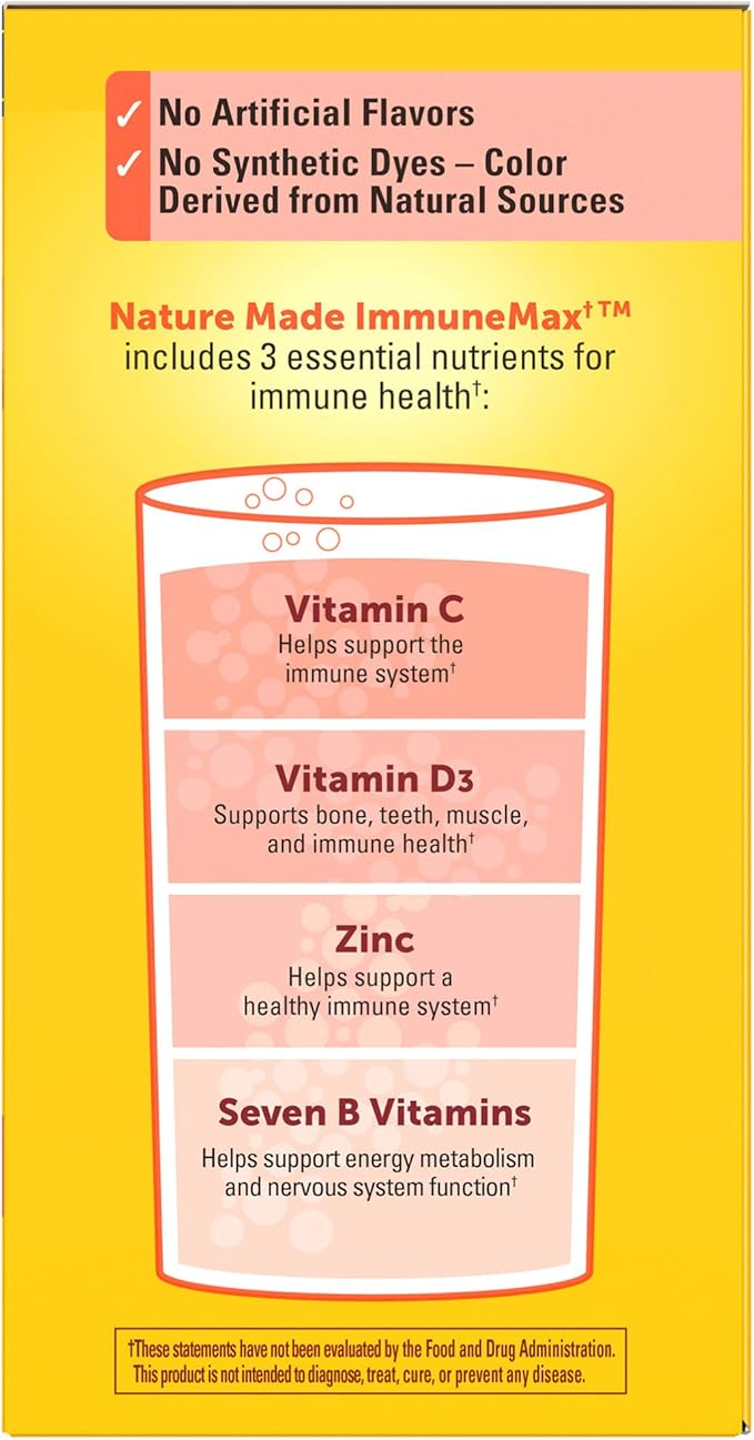 Nature Made ImmuneMAX Fizzy Drink Mix with Vitamin C Vitamin D and Zinc Supplement for Immune Support Fast Absorption 30 Stick Packs 0.4 Ounce