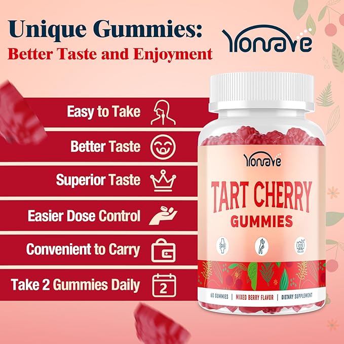 3300mg Tart Cherry Gummies for Uric Acid Cleanse Sleep Gout Joint &amp Kidney Support – Tart Cherry Extract with Celery Seed Melatonin Vitamin C – Detox &amp Antioxidant – Mixed Berry Flavor 6