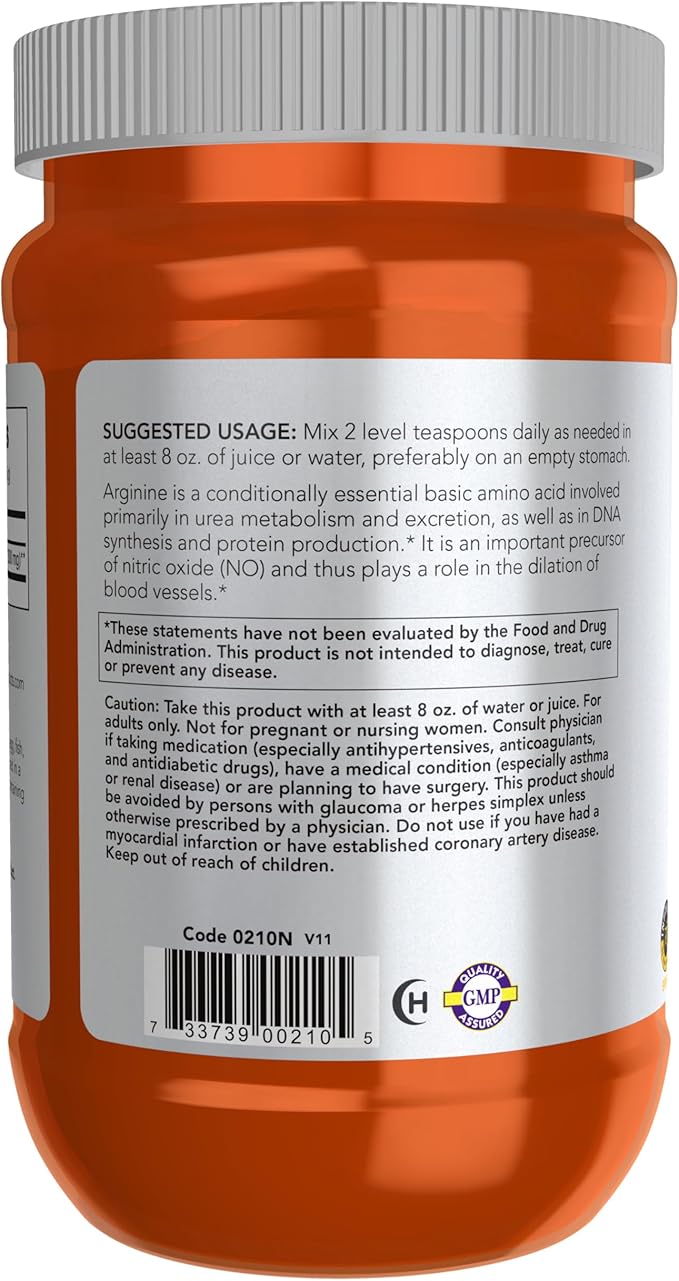 NOW Sports Nutrition L-Arginine Powder Nitric Oxide Precursor Amino Acids 1-Pound