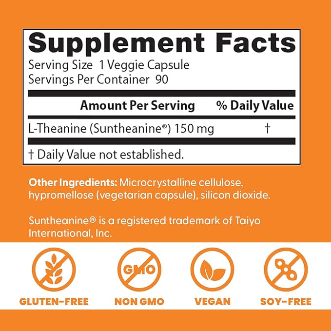 Doctor's Best L-Theanine Contains Suntheanine Helps Reduce Stress &amp Sleep Non-GMO Gluten Free Vegan 150 mg (DRB-00197) 90 Count