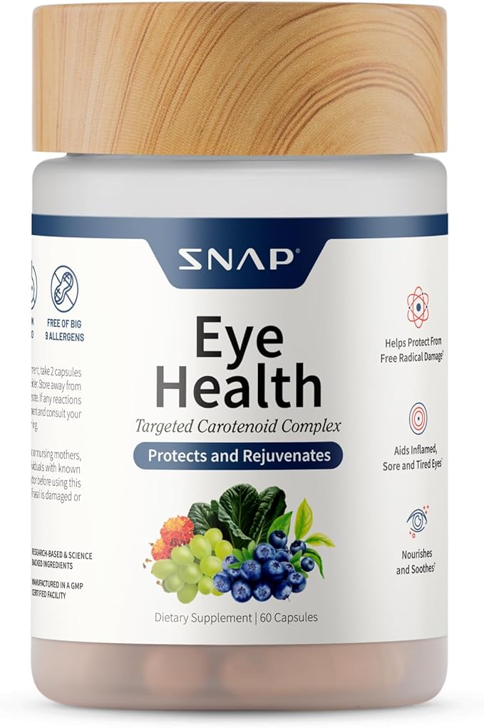 Snap Supplements Eye Health Capsules with Lutein Zeaxanthin Bilberry &amp Lycopene – Supports Vision Eye Function &amp Overall Eye Health – 60 Capsules