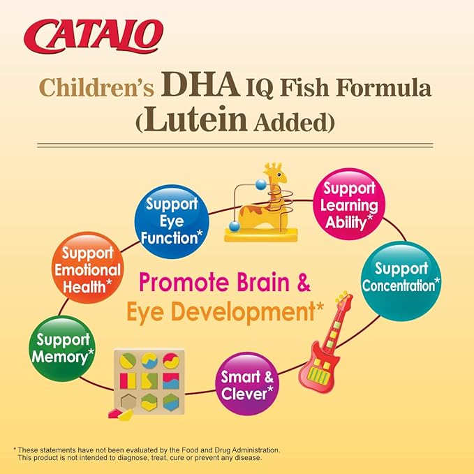 CATALO Children’s DHA IQ Formula with Lutein from Marigold Extract - Omega 3 for Kids Yummy Strawberry Flavored Chewable Softgels with 200 mg of DHA and 42 mg of EPA - Made in USA