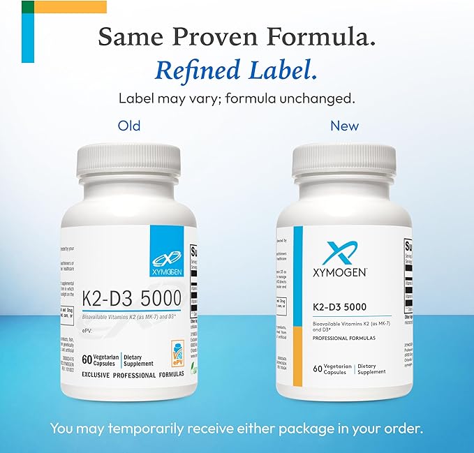 XYMOGEN K2-D3 5000 - Vitamin D3 K2 Supplement for Immune Bone &amp Cardiovascular Support* - Non-GMO Gluten Free Vegetarian - 60 Capsules