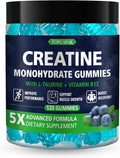 Creatine Gummies for Women &amp Men Creatine Monohydrate Gummies Supplement Pre-Workout Support with Taurine &amp Vitamin B12 Blueberry Flavor Chewable Creatine Gummy 120 Count