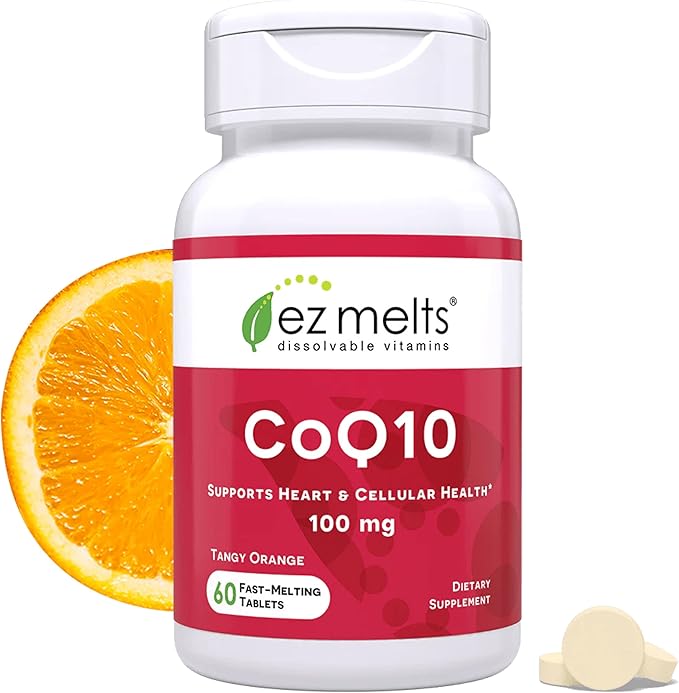 EZ Melts Coq10 - Antioxidant Supplement for Heart Immune &amp Energy Support - No Artificial Flavors - Non-GMO &amp Vegan - Tangy Orange - 60 Dissolvable Tablets (60 Servings)