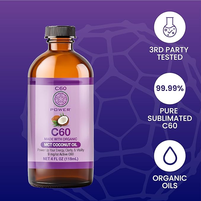 C60 Purple Power C60 In Organic Mct Coconut Oil - Natural Wellness &amp Antioxidant Support For Men &amp Women 99.99% Pure Carbon Fullerenes Promotes Energy Mental Clarity &amp Stamina - 4 Fl O