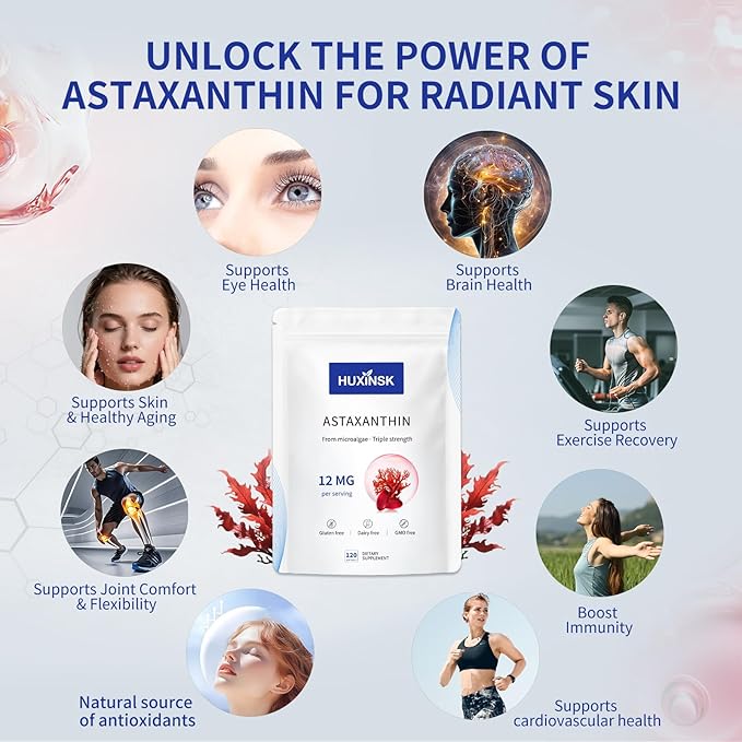 Astaxanthin 12mg Supplements 120 Softgel Max Strength Astaxanthin Antioxidant Supplements Form Fresh Microalgae 4 Month Supply Supports Eye Skin Joint Brain Heart &amp Immune System Health2