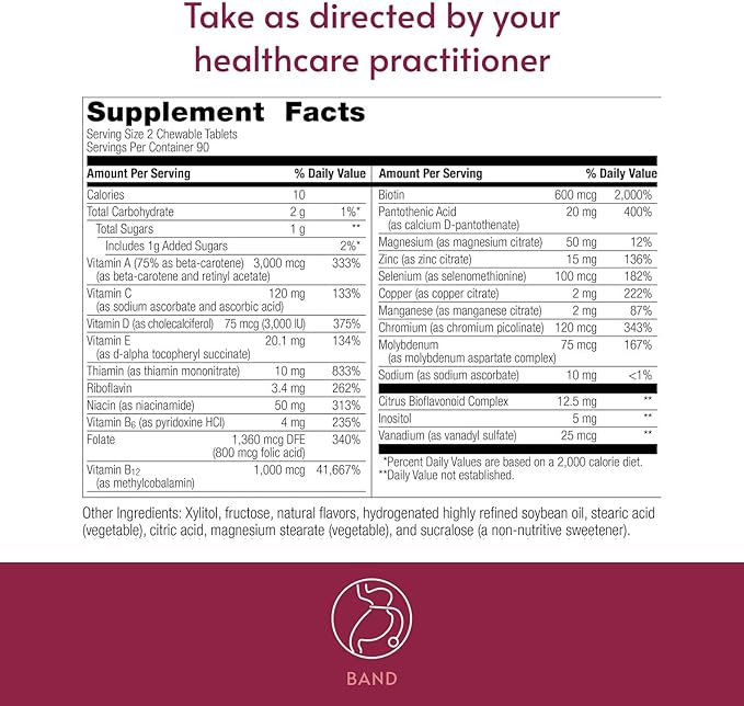 Bariatric Advantage Chewable Essential Multivitamin Without Iron - 200 DV of Key Nutrients - Trace Mineral Support - Multivitamins for Bariatric Patients - Berry - 180 Count