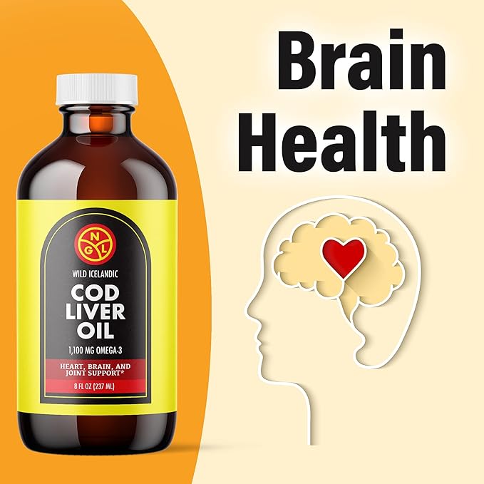 NGL Pure Cod Liver Oil - Wild Icelandic - 1100 mg Omega-3 + Natural Vitamin A &amp D - Heart and Brain Health Joint Support 8 Fl Oz