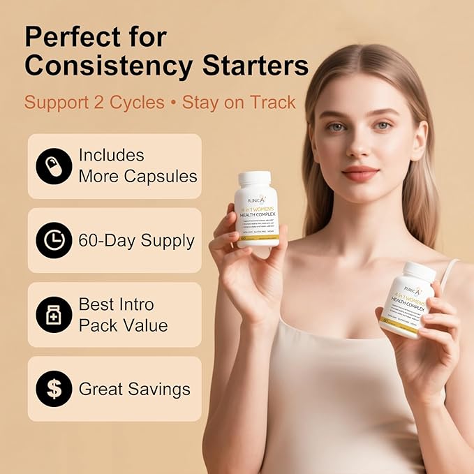 4in1 Women's Hormone &amp Beauty Complex | Menopause Relief Supplement for Hot Flashes Night Sweats &amp Mood | Soy Isoflavones Pueraria Rosehip &amp Evening Primrose - 60-Day Routine Bundle