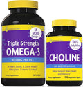 InnovixLabs Choline &amp Triple Omega-3 Bundle Choline Bitartrate 550mg (100 Capsules) Triple Strength Omega (200 Softgels). Supports Memory Mood Brain Health &amp Boost Cognitive.*