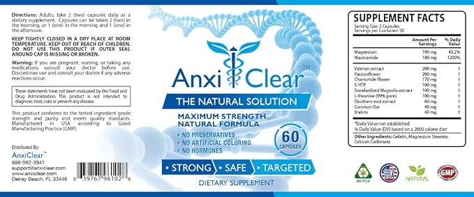 Consumer Health AnxiClear - Boosts Mood Calms The Mind Elevates Serotonin Levels - 5-HTP L-thianine - 1 Day + 1 Night