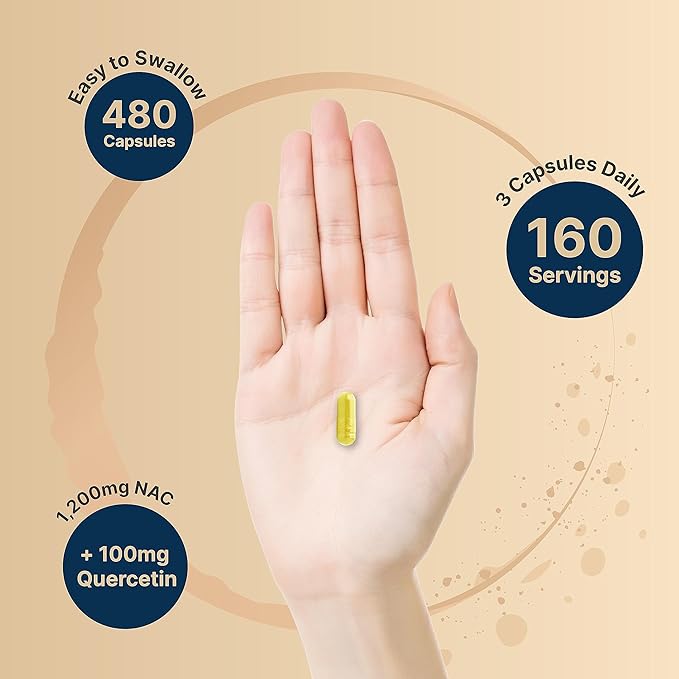 2 Pack NAC Supplement (N-Acetyl Cysteine) with Quercetin 1200mg Per Serving 480 Capsules | Double Strength Antioxidant Support for Immune Liver &amp Lung Health – Non-GMO