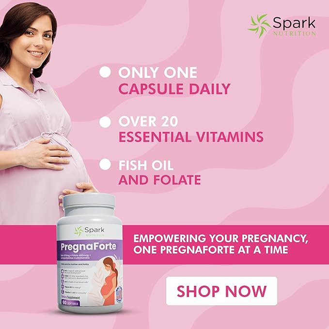 Pregnaforte 1 a day Prenatal vitamins for women 2 month: Folic acid Fish Oil Omega 3 DHA/EPA Vitamin D3 B6 Vitmain B12 C E Calcium Iron Magnesium Zinc supplement FSA HSA eligble multivitamin