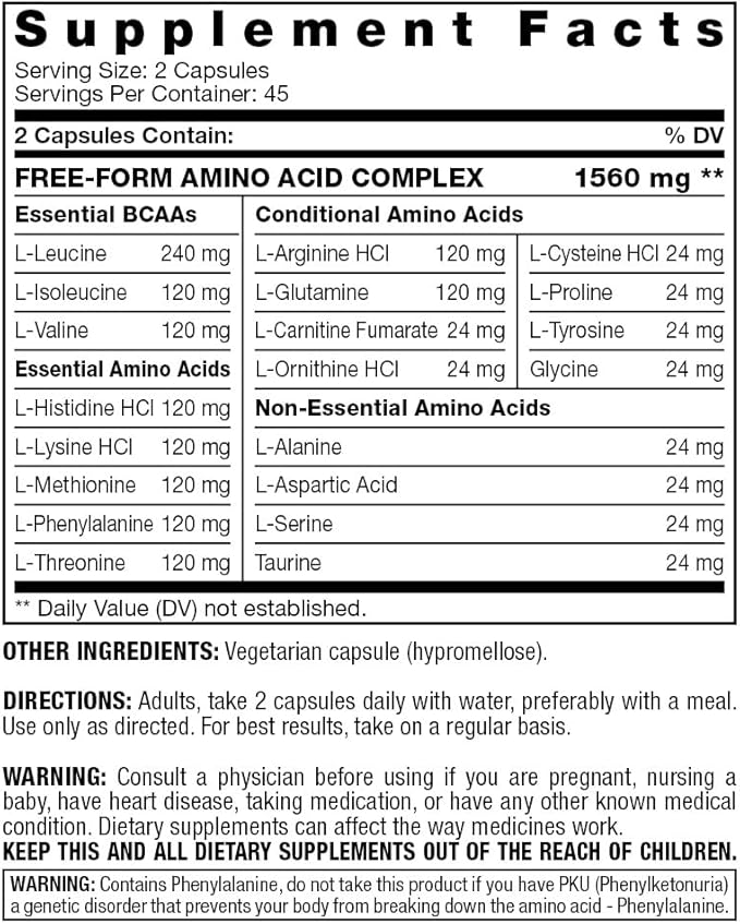 Fresh Start Amino Acid Complex - Fast Absorbing &amp Free Form Essential &amp Branched Chain Amino Acids BCAAs | Supports Muscle Growth Strength &amp Recovery | Supplement - 90 Capsules