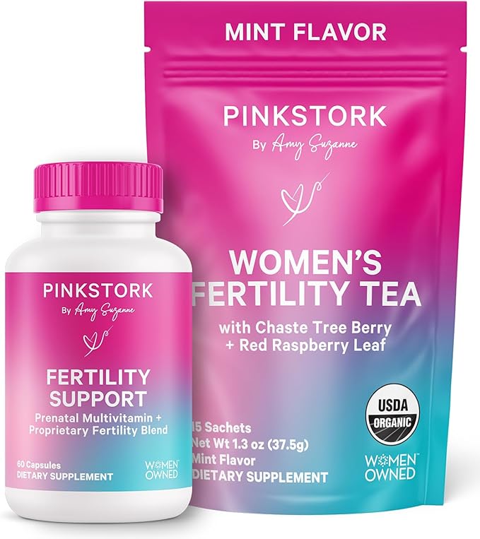 Pink Stork Fertility Bundle for Women – Conception Tea + Prenatal Vitamin Support with Inositol Vitex Folate &amp Ashwagandha – Supports Hormone Balance Cycle Health &amp Preconception Wellness