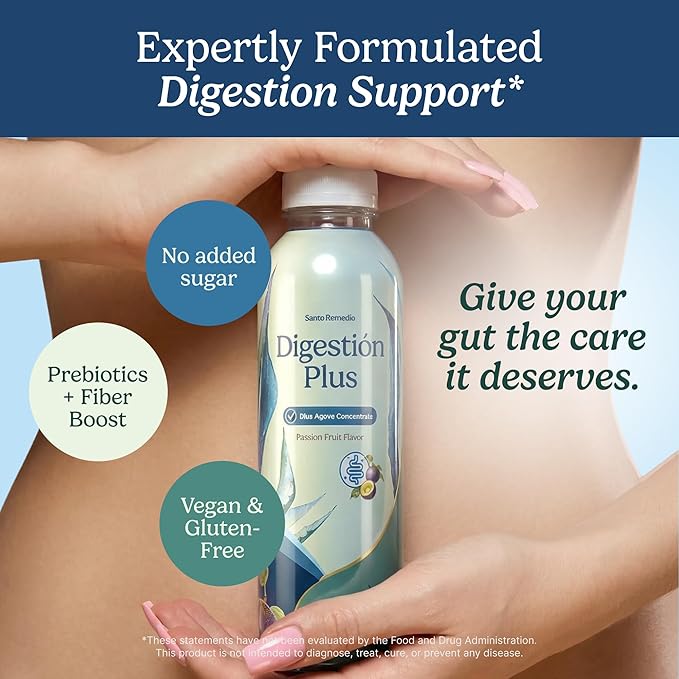 Santo Remedio Digestion Plus Concentrated Blue Agave Drink 30 Servings Passionfruit Flavor Vegan Gluten-Free Non-GMO No Added Sugar