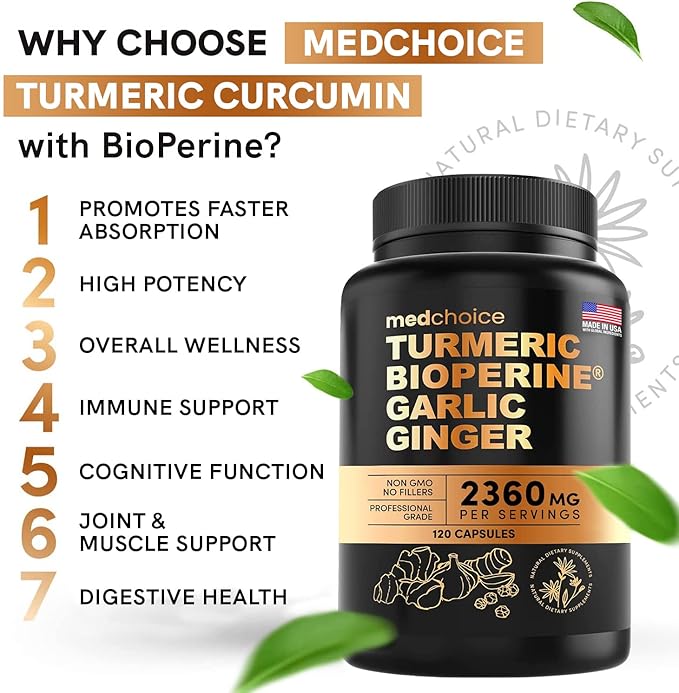 MEDCHOICE Sleep Melatonin (180ct) Turmeric &amp Ginger (240ct) and Nootropic Brain (120ct) Supplement Bundle - Wellness Trio for Brain Sleep &amp Immune Support - Vegan Non-GMO Gluten-Free