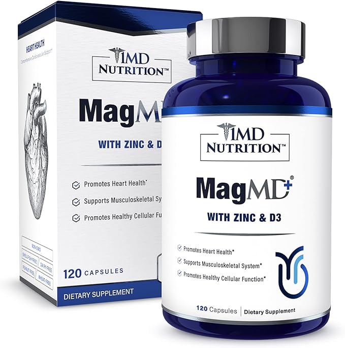 1MD Nutrition MagMD Plus - Magnesium with Zinc &amp D3 | Promotes Heart Health Supports Bone &amp Muscle Strength and Aids Immune System - 120 Ct