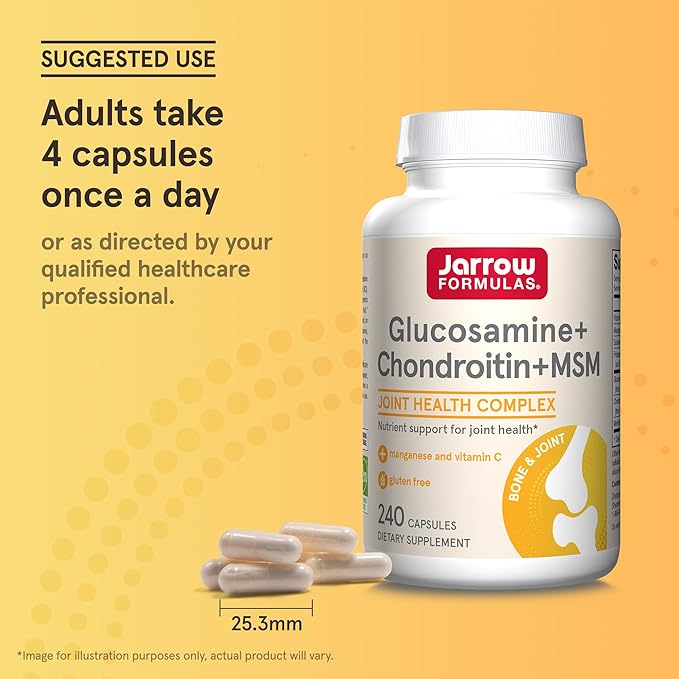 Jarrow Formulas Glucosamine + Chondroitin + MSM Capsules Joint Support Supplement with Vitamin C and Manganese 240 Capsules 60 Day Supply Pack of 12