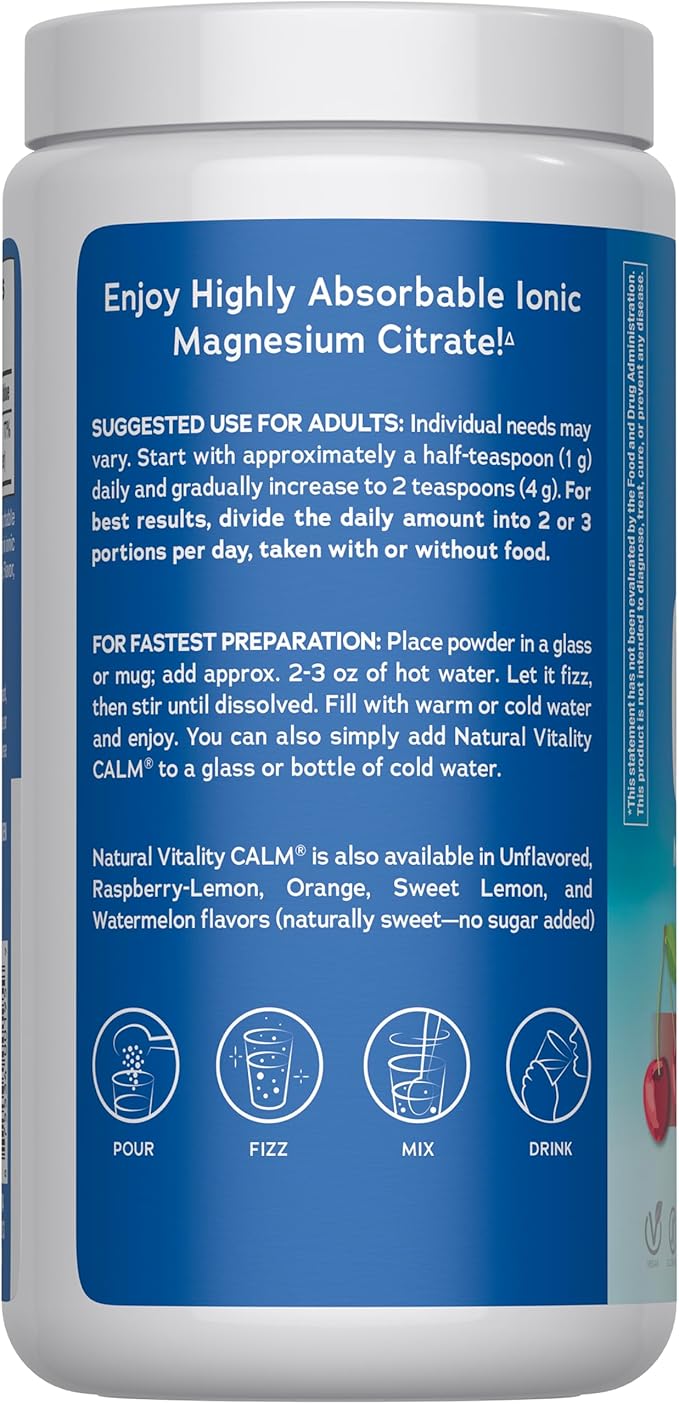 Natural Vitality Calm Magnesium 16 oz Powder | Relaxing Drink Mix | Cherry Flavored Supplement | 325mg Per Serving | Non-GMO Gluten-Free &amp Vegan