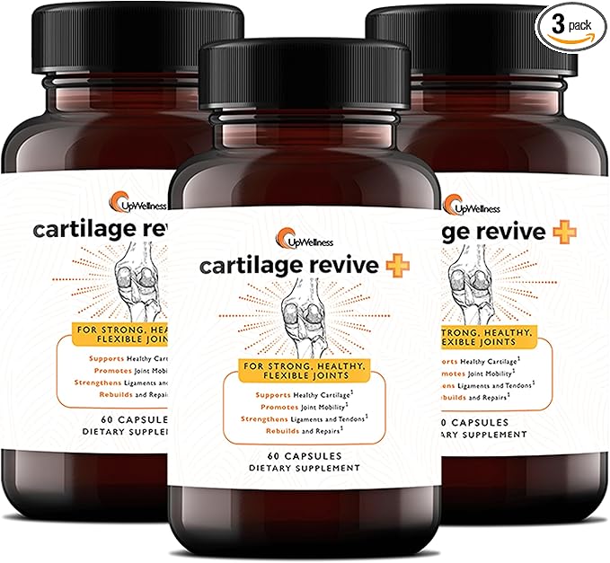 UpWellness Cartilage Revive + Joint Support Supplement for Men and Women - Powered by D-Glucosamine Sulfate MSM Vitamin D3 C and More - 3 Bottles