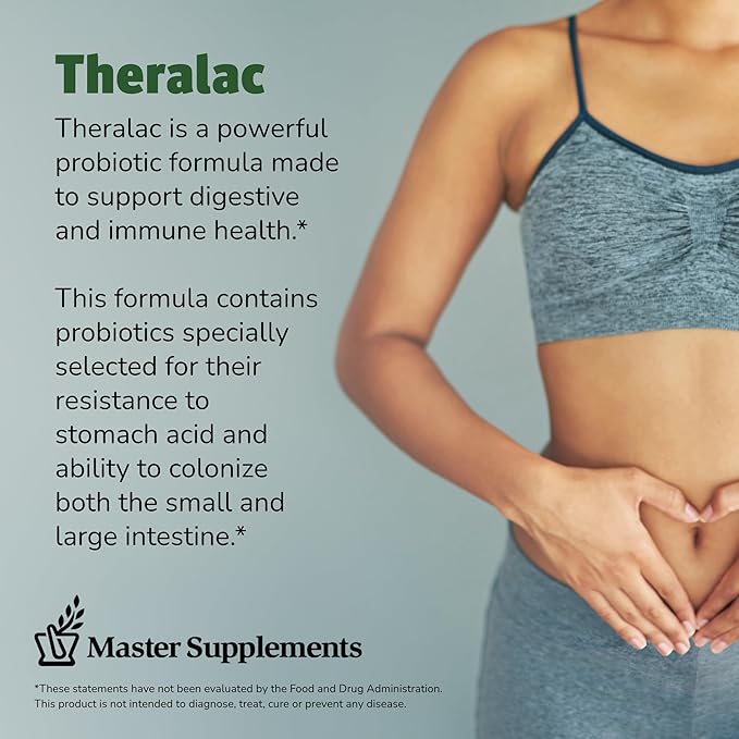 Master Supplements Theralac - 30 Capsules - Multi-Strain Probiotic for Optimal Gut Health + Gas &amp Bloating Relief - Gluten Free - 30 Servings