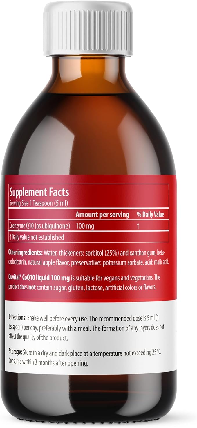 Q10Vital CoQ10 100 mg Liquid | Superior Absorption – Up to 9 Times Better Absorption | Strong Antioxidant for Heart Health Energy Production Anti-Aging and Skin Health | Sugar-Free | Apple Flavor