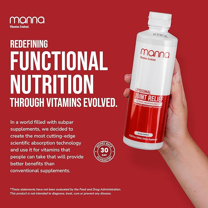 Manna Vitamins Evolved Liposomal Joint Relief Supplement for Women Men Includes Curcumin Glucosamine Chondroitin Quercetin for Joint Health Swelling Aches Increase Range of Motion Mobility