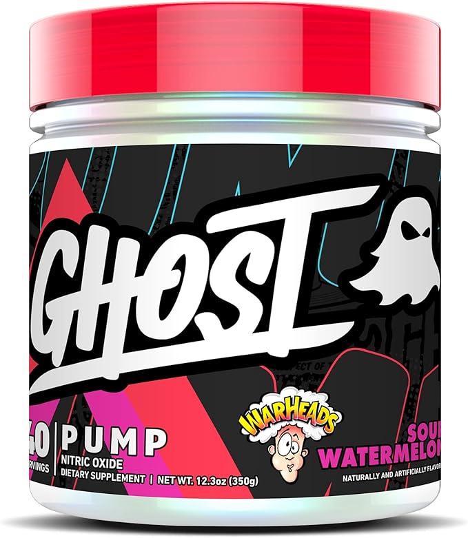 GHOST Pump Nitric Oxide Powder Warheads Sour Watermelon - 40 Servings - Sugar &amp Stim-Free Pre-Workout Supplements- L-Citrulline Arginine Nitrate &amp L-Glutathione - Soy &amp Gluten-Free Vega