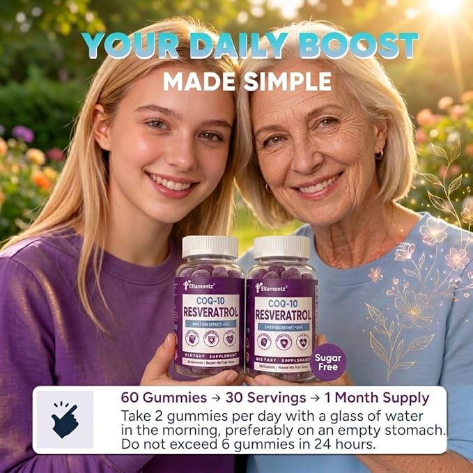7-in-1 Trans-Resveratrol Gummies 500mg Complex - with CoQ10 DHA Vitamin C E &amp Grape Seed - Support Healthy Aging &amp Vitality - Zero Sugar Blueberry Flavor -120 Count (60-Day Supply / 2 Pack)