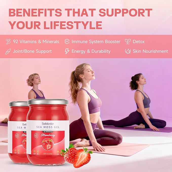 Sea Moss Gel Essential Vitamins Trace Minerals Vegan superfoods jams Jellies and Sweet sauces Gifts (Strawberry)