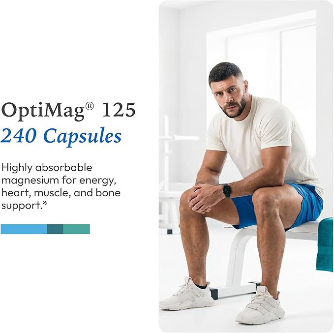 XYMOGEN OptiMag 125 - Magnesium Glycinate &amp Malate - Muscle &amp Nervous System Support - Gentle Daily Magnesium - 240 Capsules