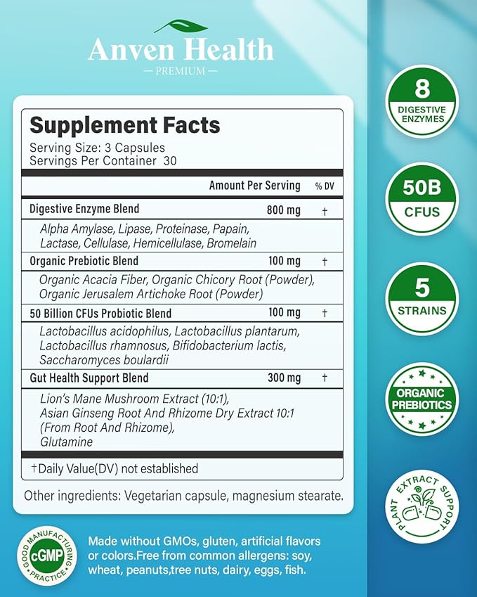 Total Gut Health Boost Bundle: Digestive Enzymes + 100 Billion Probiotics for Men &amp Women – Bloating Digestive Relief &amp Immune Support