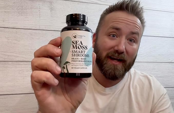 HAPPY FOX Irish Sea Moss Capsules &amp Mushroom Complex - Organic Seamoss with Adaptogens for Brain Health 1500mg 90 Vegan Capsules Organic Mushroom Supplement