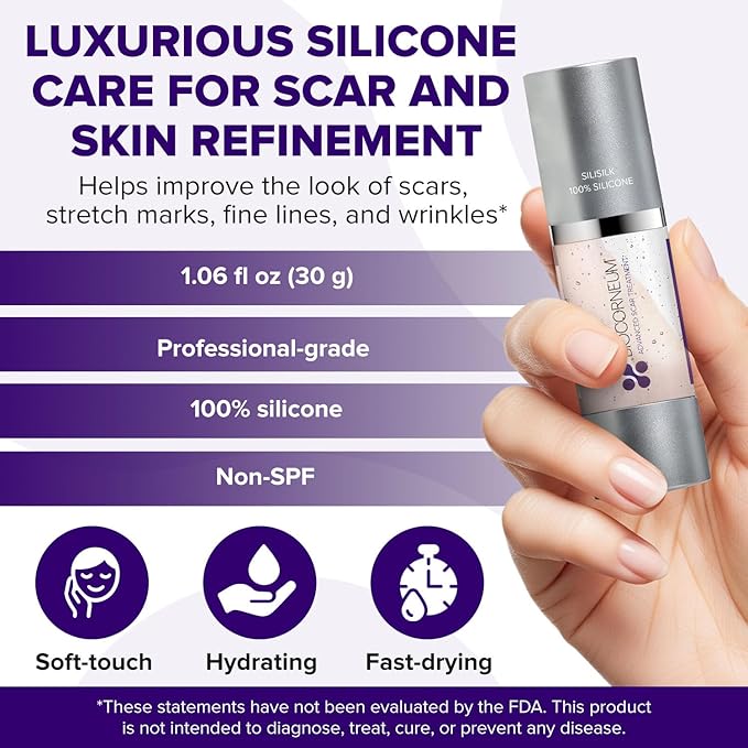 BIOCORNEUM SILISILK Silicone Gel – Advanced Silicone Scar Gel for Visible Scar &amp Skin Refinement – Fast-Drying Hydrating Formula – 100% Silicone Scar Gel for Surgical Scars – 1.06 fl oz (30g)