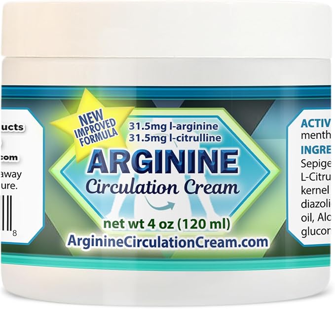 Arginine Circulation Cream 4 oz - Menthol L Arginine &amp L Citrulline Lotion - Supports Healthy Leg &amp Body Blood Flow - Whole Family Products