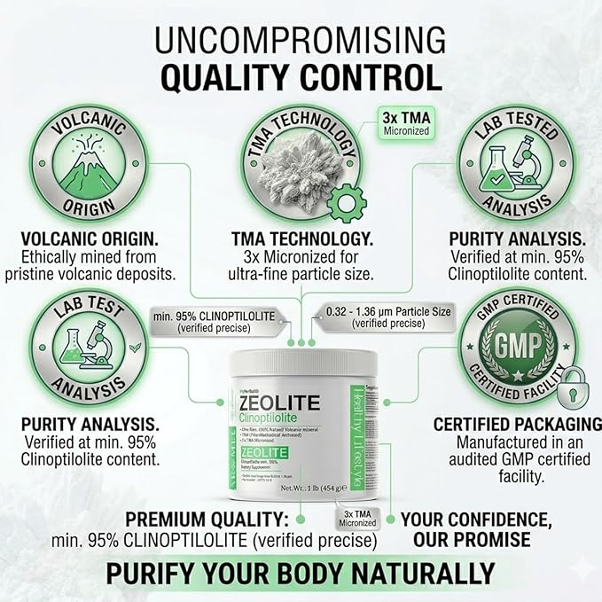 Zeolite Powder | 1 Pound - 454 g | Ultra FINE Less-Than 1 µm | Clinoptilolite 95% | 3X Activated | Safe Gentle &amp Effective Energy | Original Zeolite Powder (454 Servings) | Myherbalid