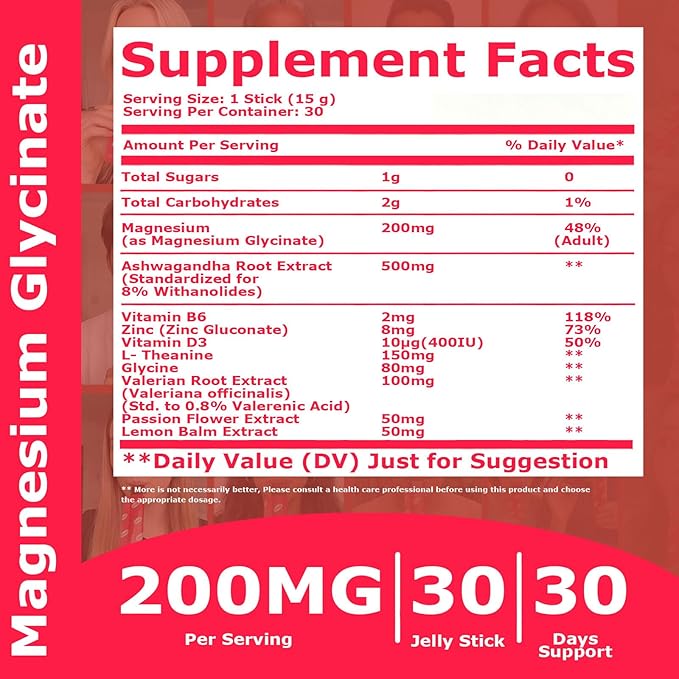 Magnesium Glycinate 200mg High Absorption 10-in-1 Magnesium Complex for Women &amp Men Jelly Stick Tape Chewable Magnesium Supplement for Sleep Aid Muscle Stress Relief &amp Heart Health 30 Ser