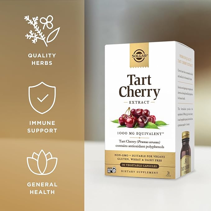 Solgar Tart Cherry 1000 mg 90 Vegetable Capsules (Pack of 2) - Antioxidant with Quercetin Chlorogenic Acid &amp Anthocyanins Compounds - Non-GMO Vegan Gluten Free Dairy Free - 180 Total Servings