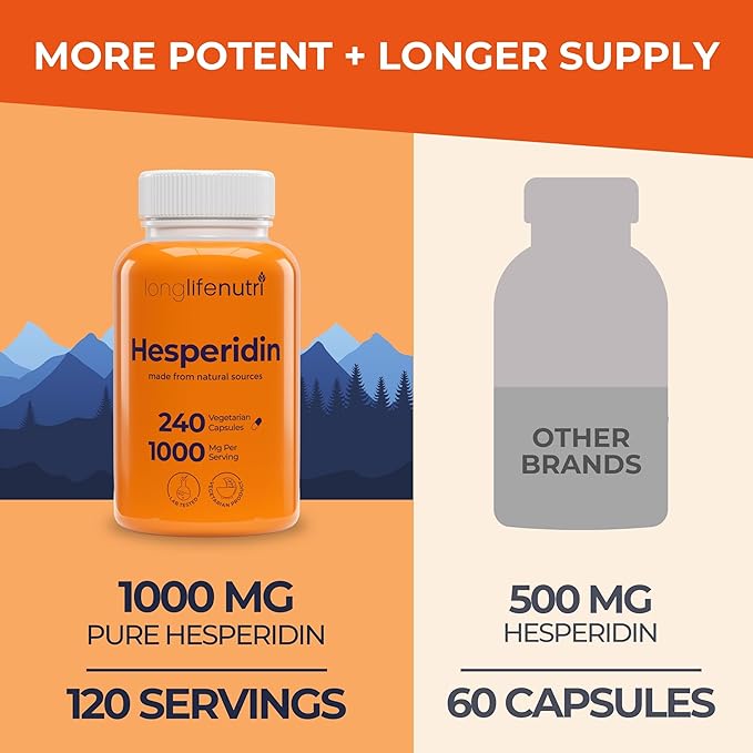 Hesperidin 1000mg 240 Capsules (4 Month Supply) Supports Cardiovascular Health Blood Pressure &amp Circulation Immune Support Potent Antioxidant &amp Vascular Function Benefits Made in USA