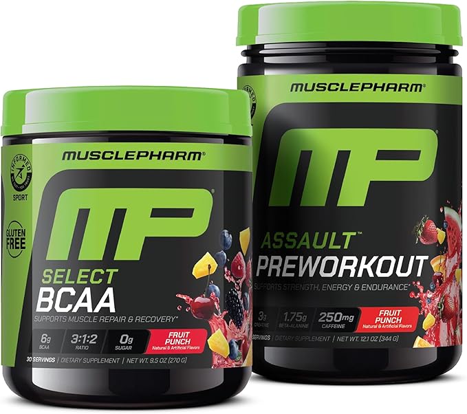 Muscle Pharm BCAA &amp Assault Pre-Workout Bundle – Boost Energy Strength and Recovery