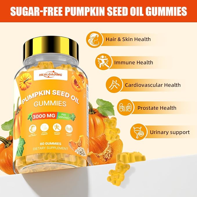 Pumpkin Seed Oil with Saw Palmetto: Pumpkin Seed Oil Gummies Extract Sugar-Free 3000mg Per Serving for Hair Growth Urinary Bladder &amp Prostate Health Non-GMO
