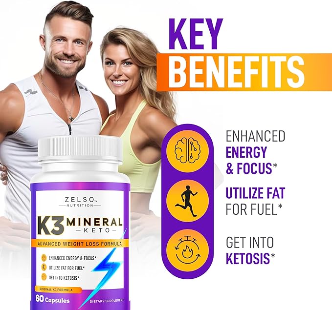 ZELSO (3 Pack) K3 Mineral Weight Loss Pills for Women and Men K3 Mineral Pills - K3 Salt Mineral Vitamin + K3 Capsules Supplement for Keto Weight Loss - 3 Months Supply