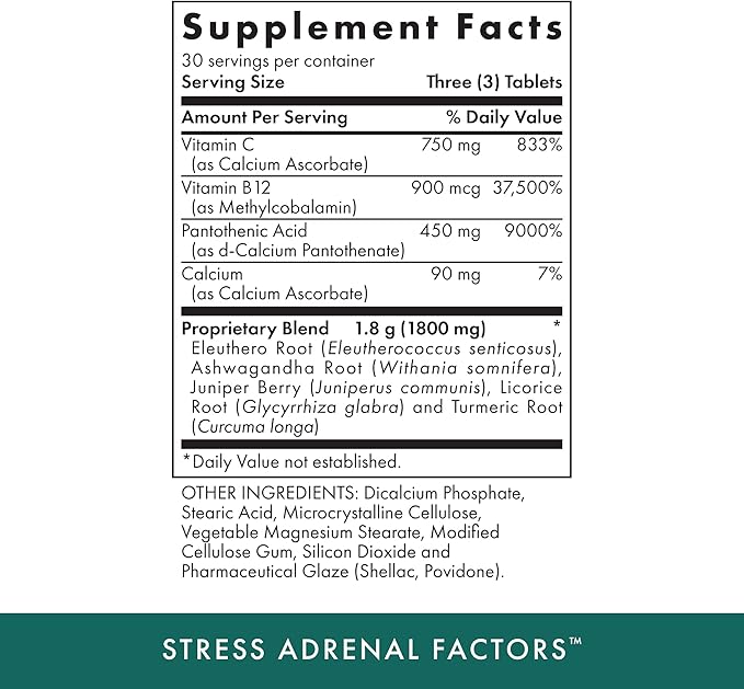 MICHAEL'S Health Naturopathic Programs Stress Adrenal Factors - 90 Vegetarian Tablets - Nutrients to Nourish the Adrenal Glands - with Turmeric &amp Ashwagandha - Stimulant Free - 30 Servings
