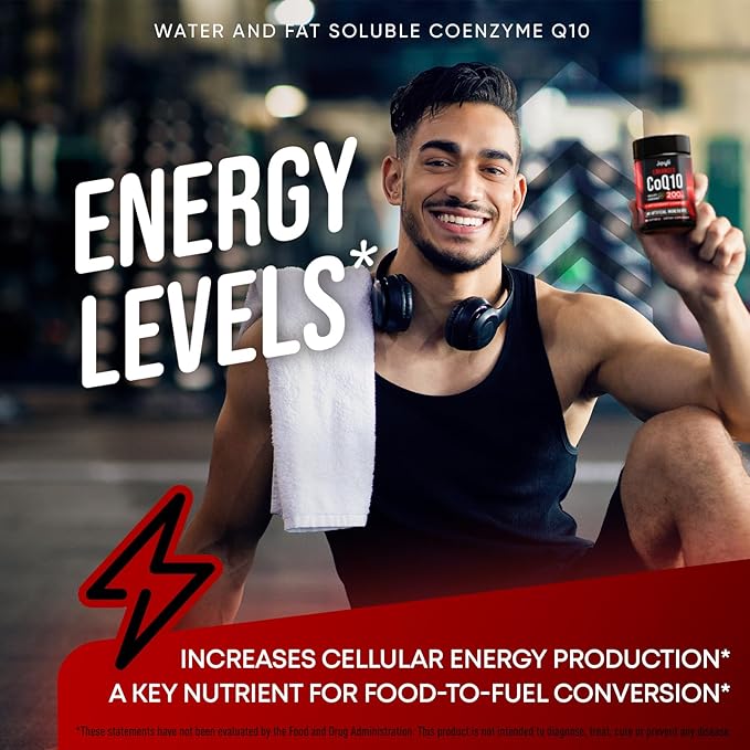 High Absorption CoQ10 200MG - Co Q10 200mg Softgels for Heart Health &amp Energy Production - Enhanced Co Q 10 Supplement with Antioxidants and Flaxseed Oil - CoQ10 200 mg Per Serving